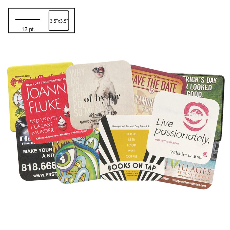 3.5" Square Light Weight (12 pt) Pulpboard Coaster w/ 4 Color Process Printing (CMYK)