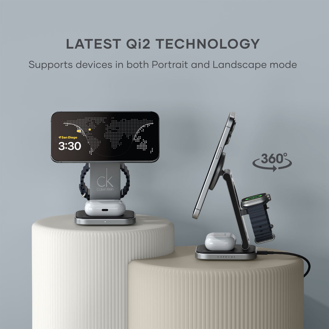 SATECHI® 3-in-1 Qi2 Wireless Charging Stand Type A,C,G Plugs 5