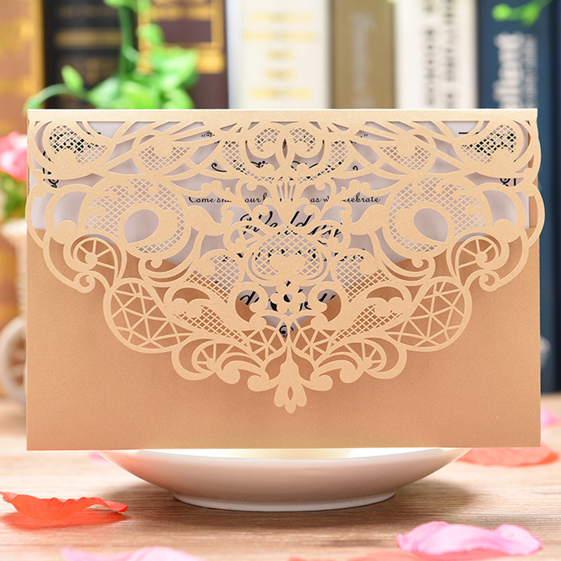 4 7/10" x 7"- Full Color Imprint Laser Cut Wedding Invitati 1