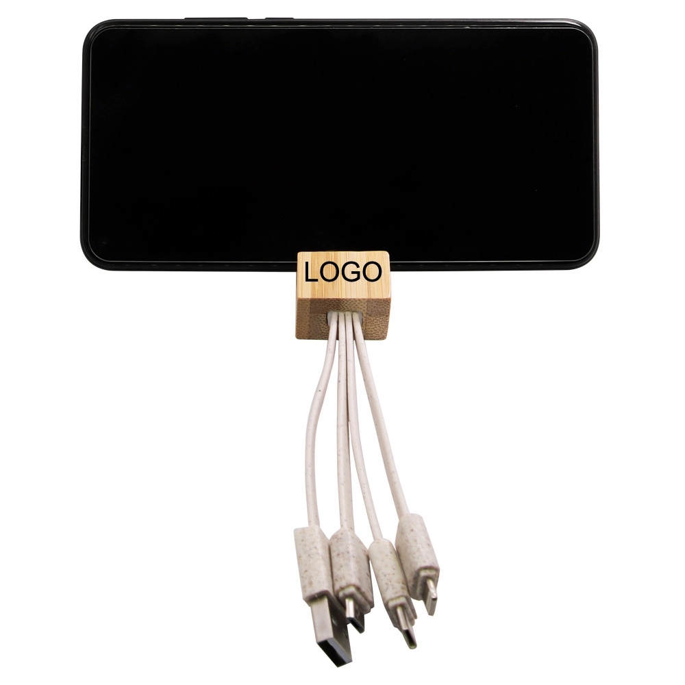Biodegradable Bamboo Phone Stand with Charging Cable 2