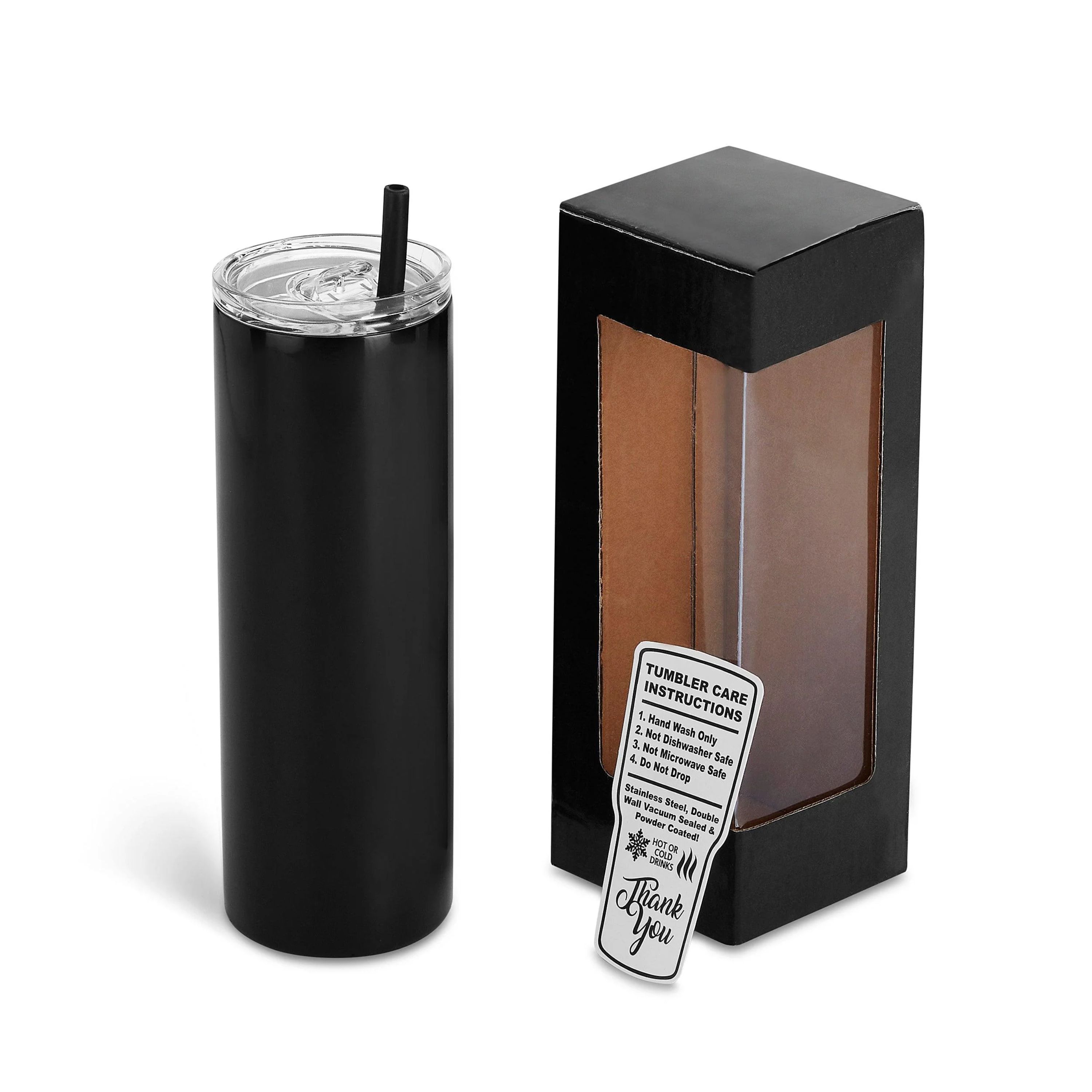 20 oz Unbranded Skinny Stainless Steel Tumbler w/ Color Matched Window Display Gift Box 8
