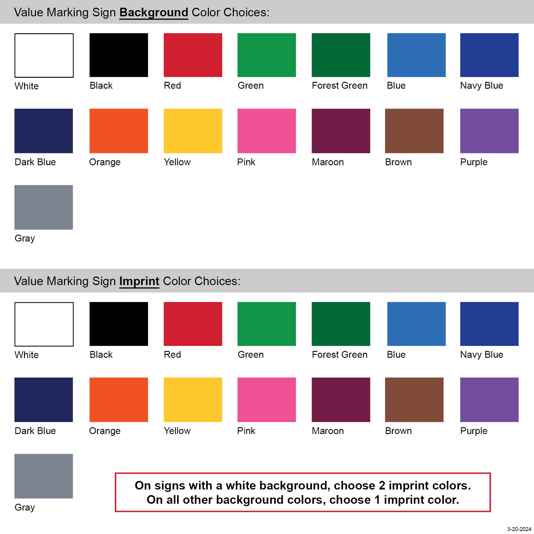 6" x 6" Value Marking Signs - Two Color, Front & Back 1