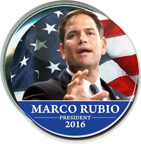 Marco Rubio President 2016, American Flag, Political Button
