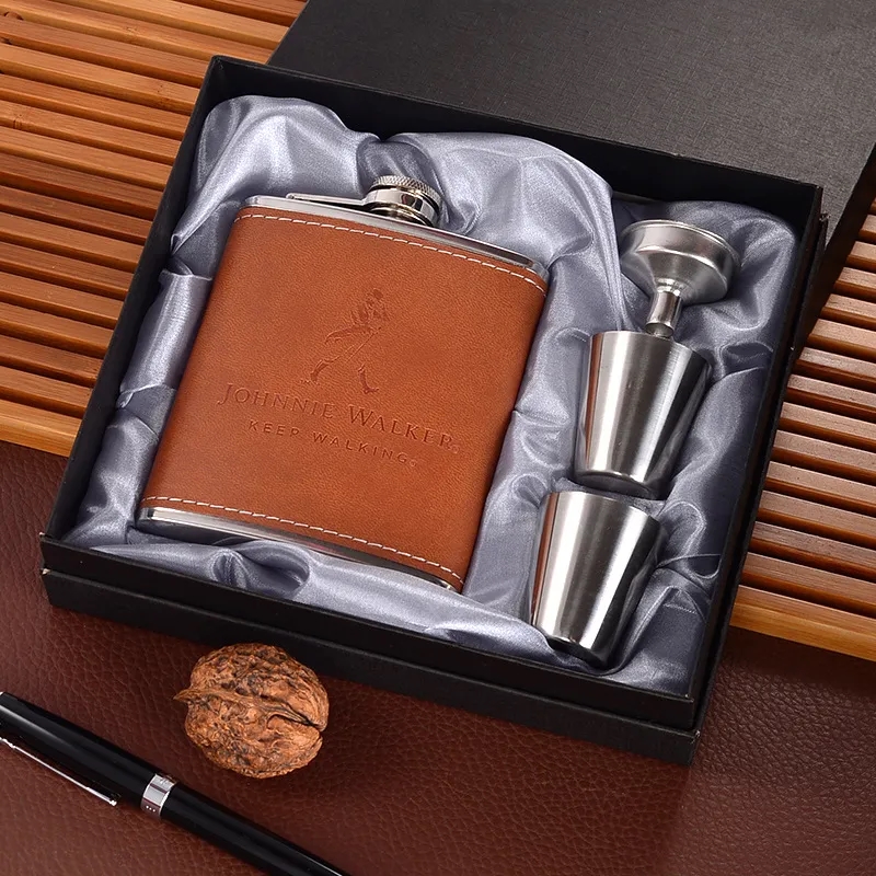 7oz Custom Stainless Steel Hip Flask 4 Pieces Gift Box Set 2