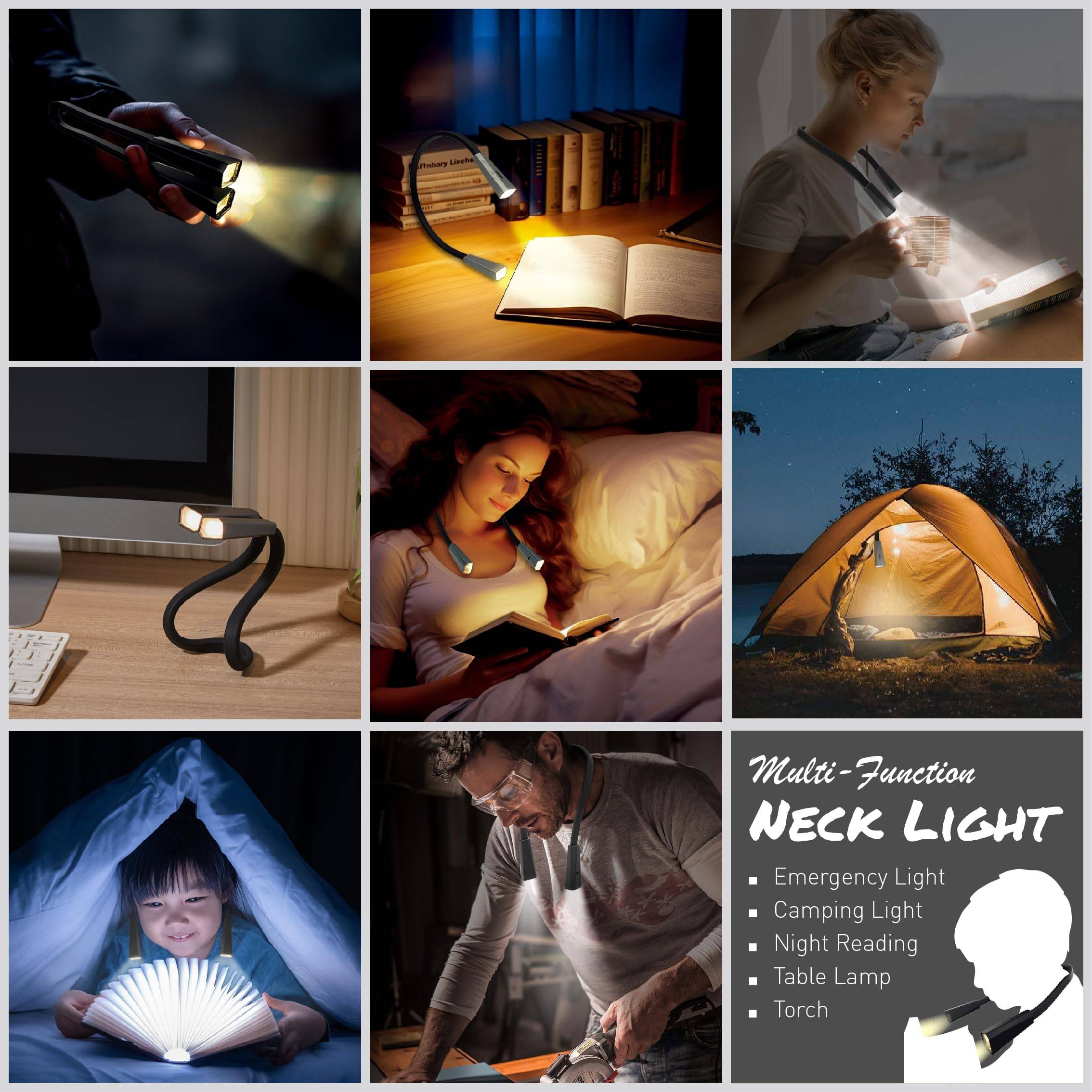 Flexible Foldable LED Neck Book Light w/ USB Charging 4