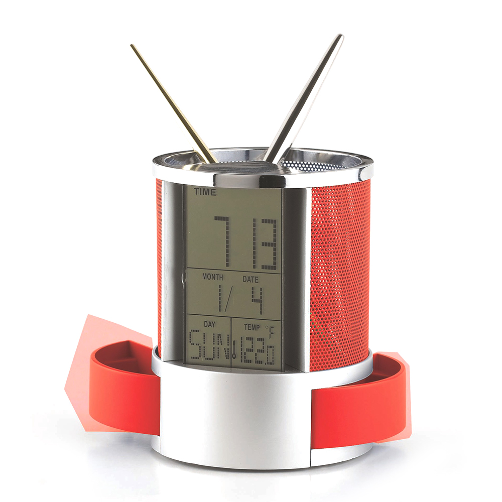 Digital LCD Desk Pen Holder Alarm Clock 4