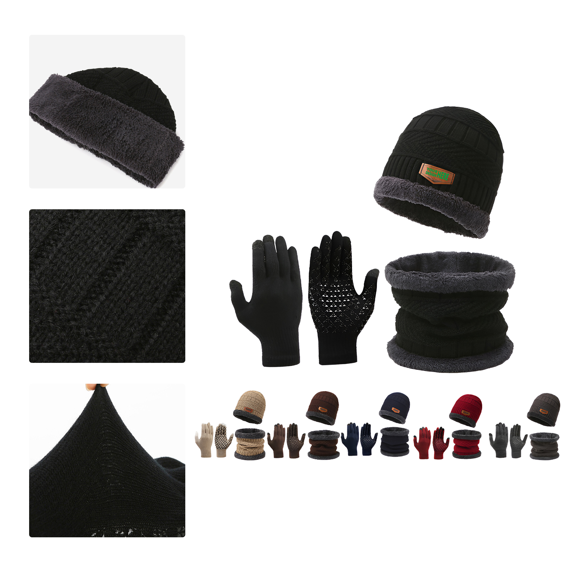 MOQ 50 Winter Hat Scarf Gloves Set 2