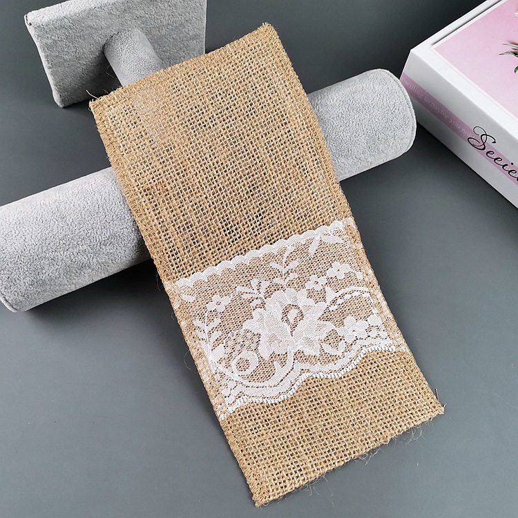 Natural Burlap Lace Cutlery Bag 3