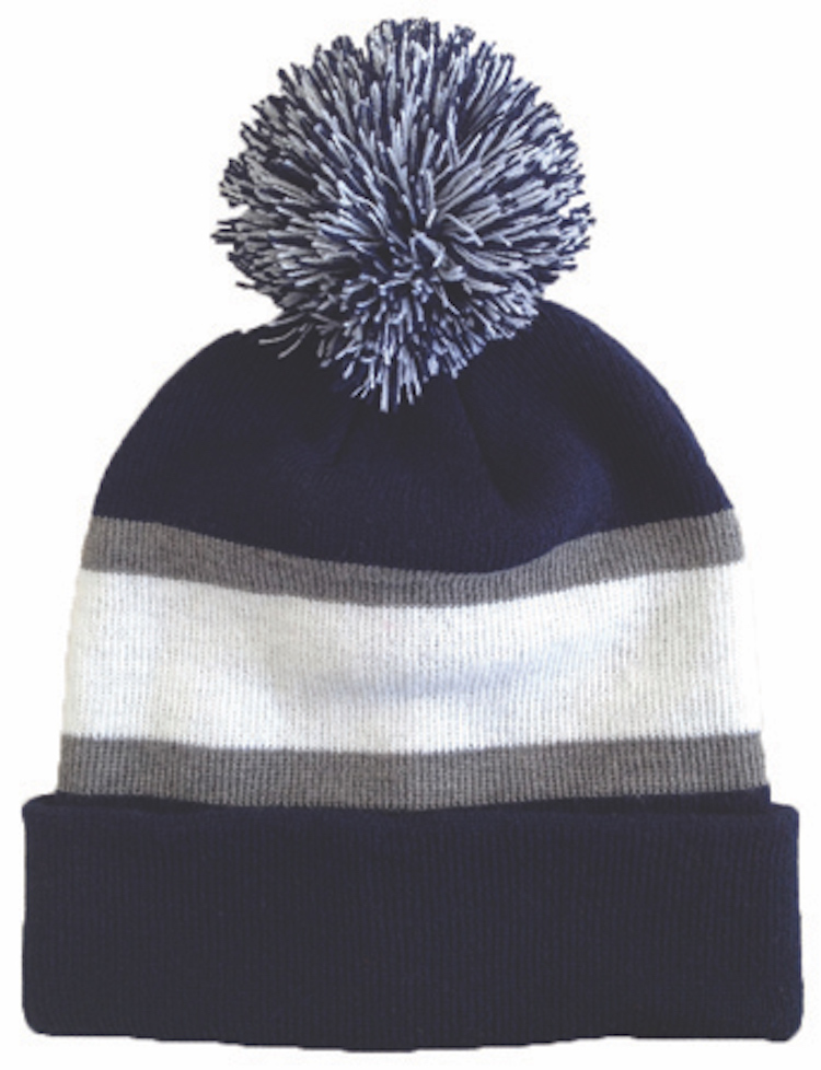 Striped Beanie w/Pom 4