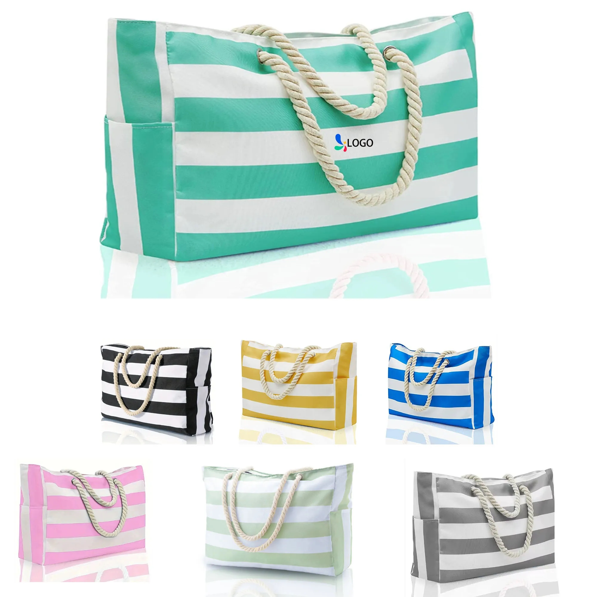 Large Striped Waterproof Beach Tote Bag