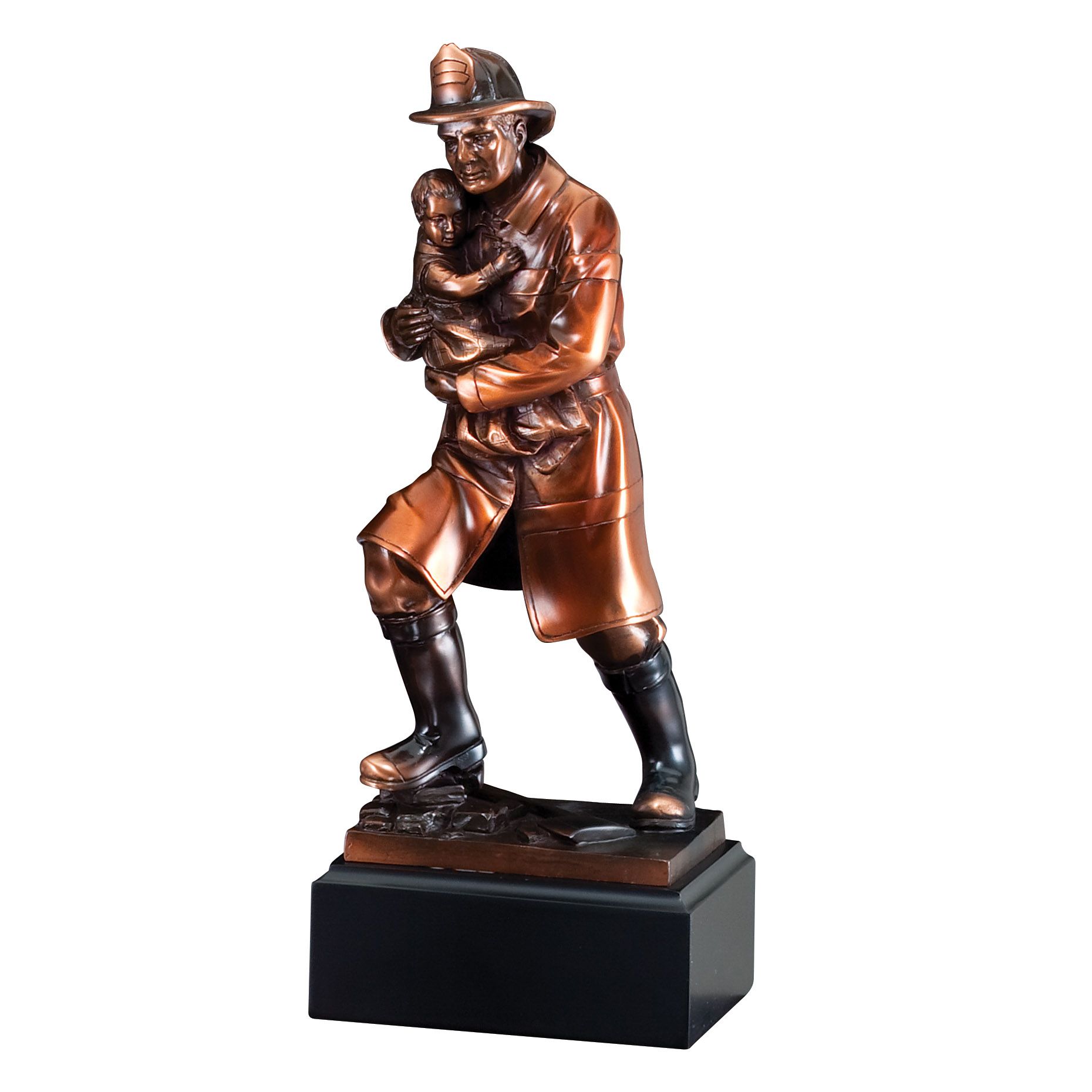 Fireman with Child Resin Sculpture 1