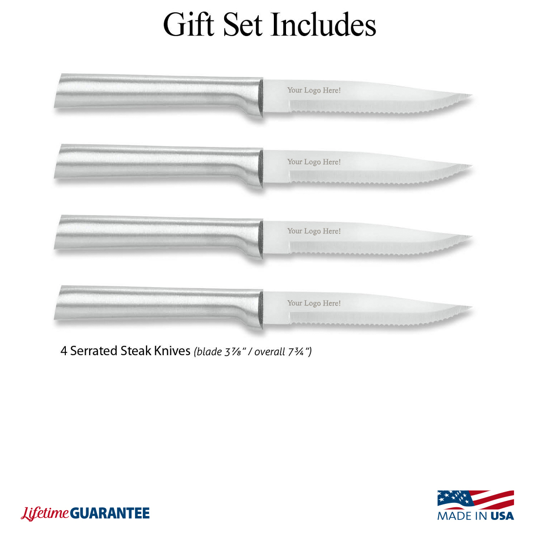 Four Serrated Steak Knives Gift Set w/Silver Handle 4