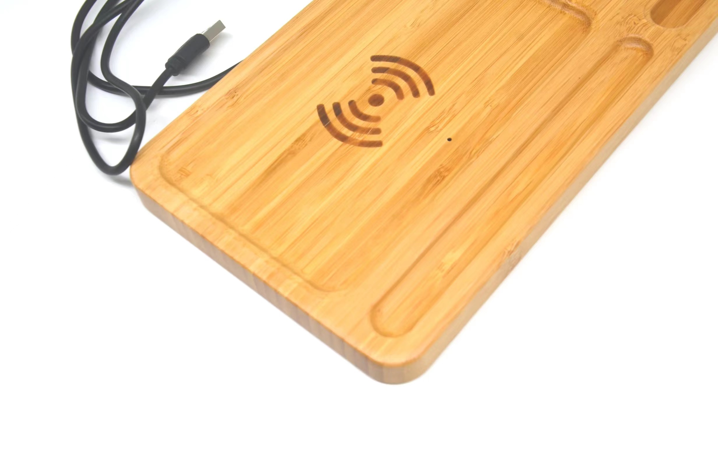Bamboo Wireless Charging Custom Desktop Organizer 2