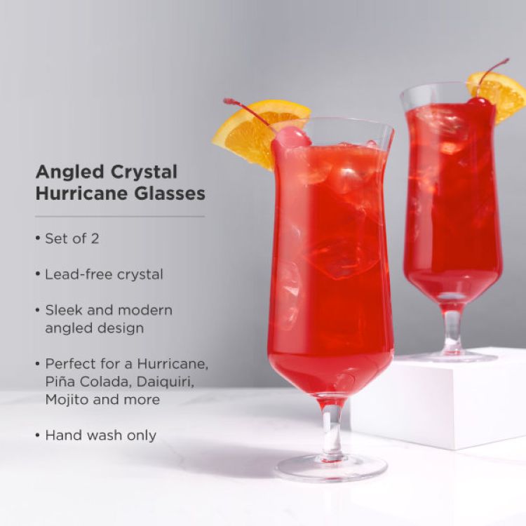 Viski® Angled Crystal Hurricane Glass, set of 2 5