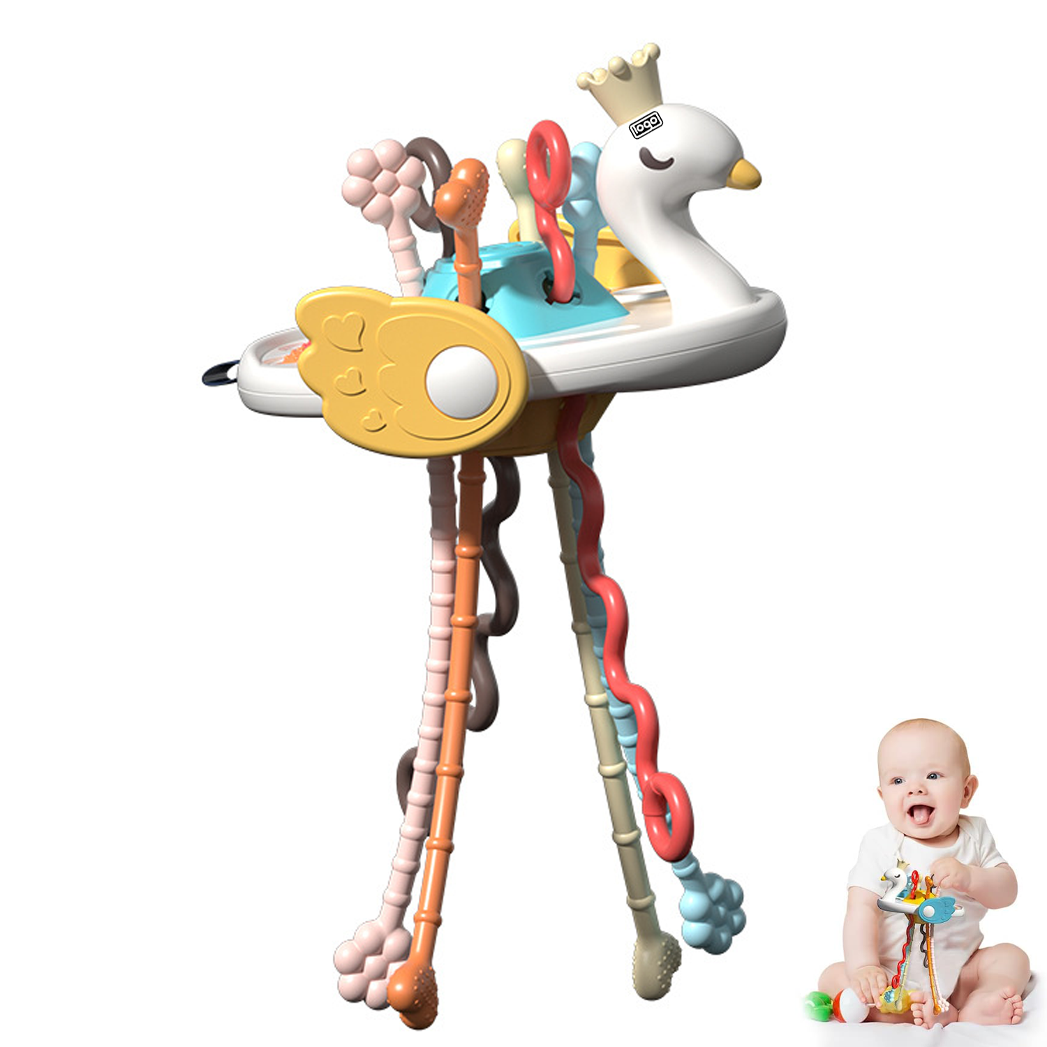 Baby Sensory Swan Shape Pull String Activity Montessori Toys