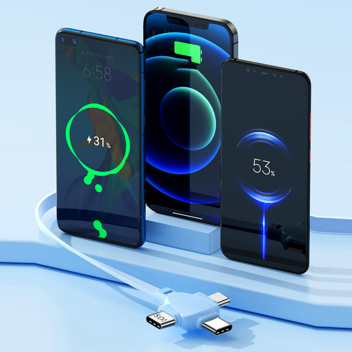 3 in 1 Triangle Retractable USB Charger 2