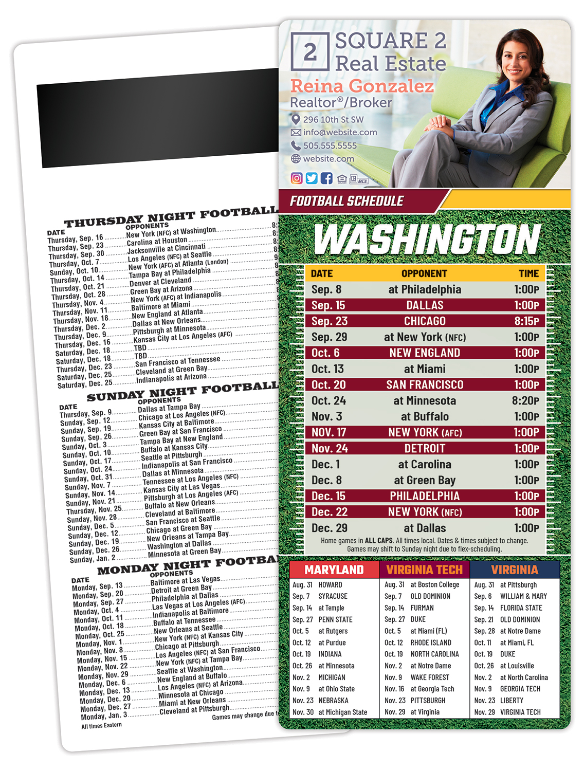 Football Schedule Laminated Card/Postcard with Magnet Strip 3.5x8.5 - 14 pt. 1