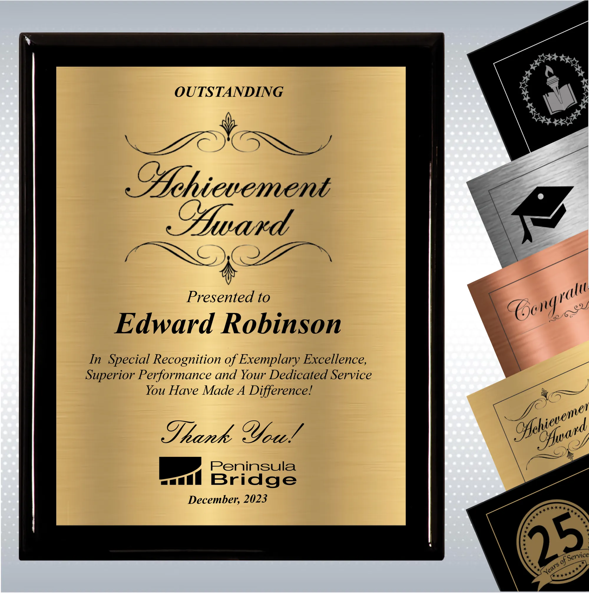 Black Piano Finish Wood Excellence, Achievement Plaque 4