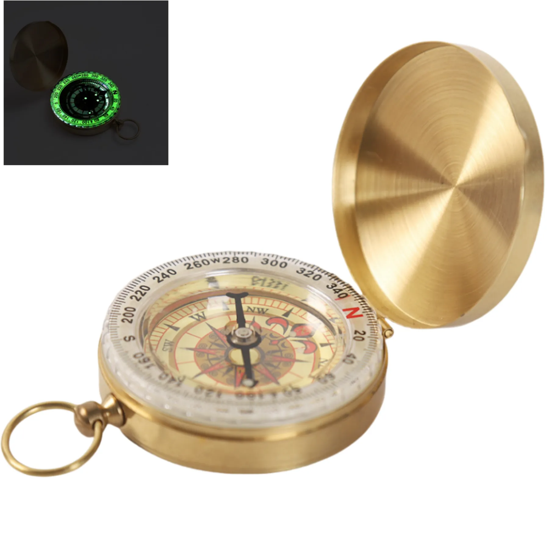 Classic Pocket Style Luminous Old Fashioned Copper Compass 2