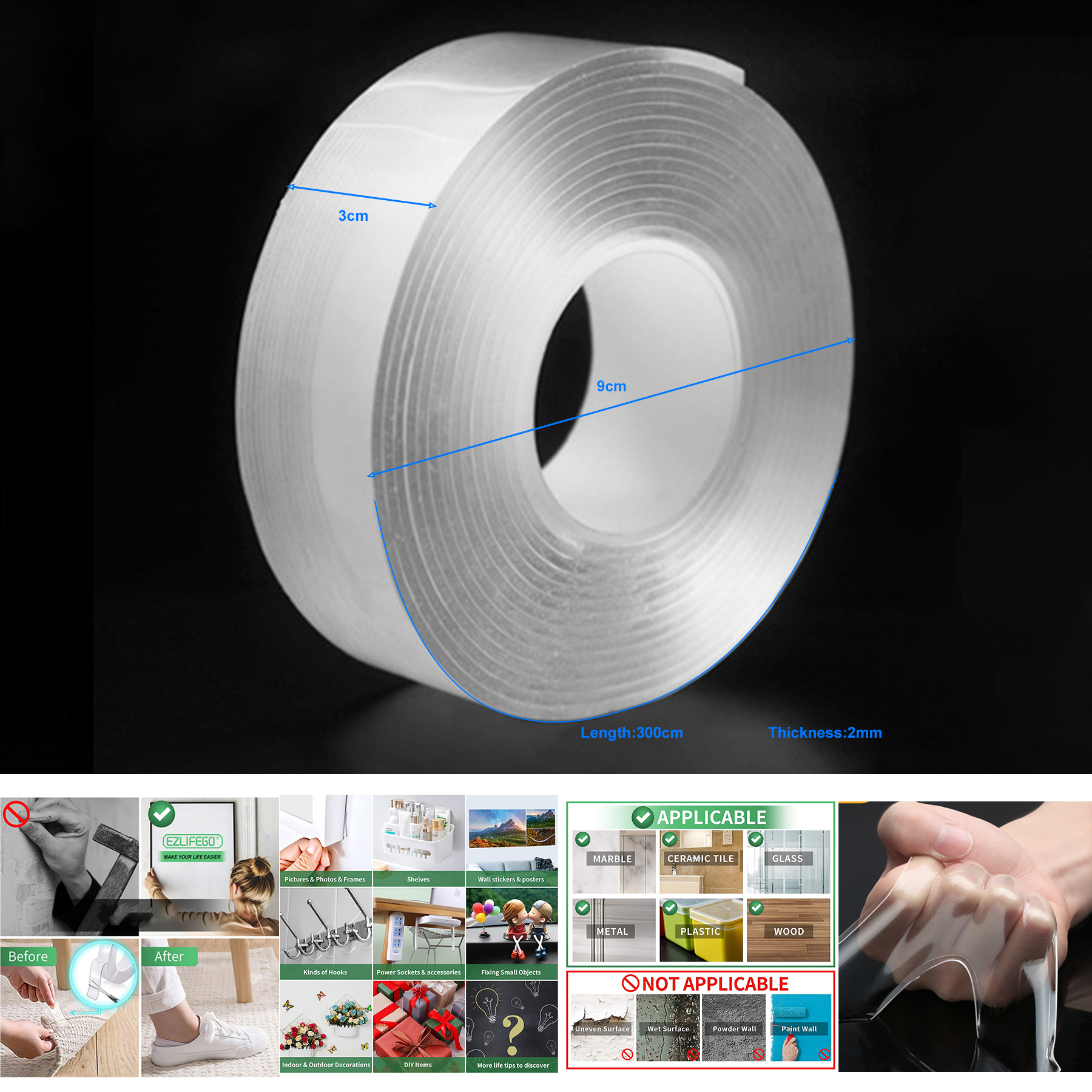 Heavy Duty, Extra Large Nano Double Sided Adhesive Tape 2