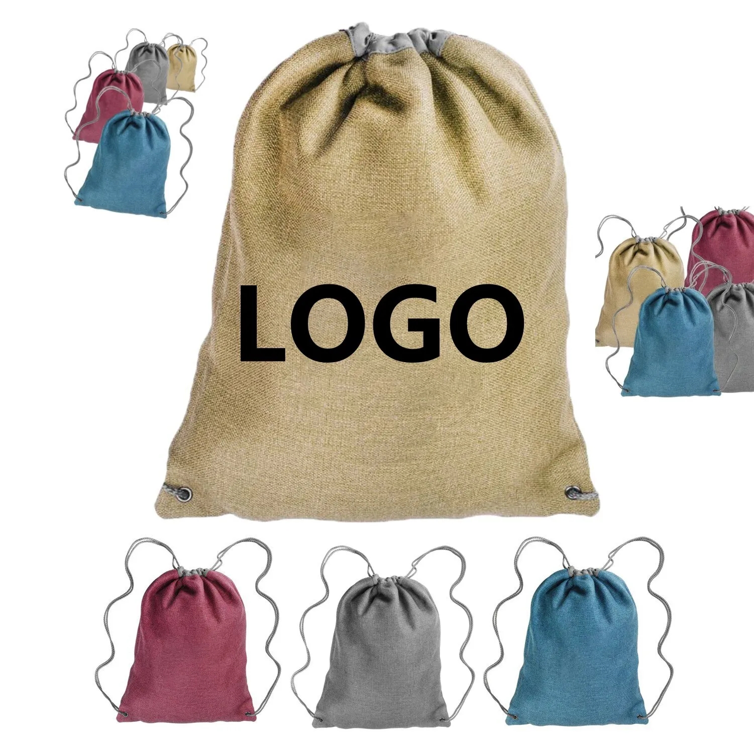 Linen Cromwell Drawstring Backpacks 3