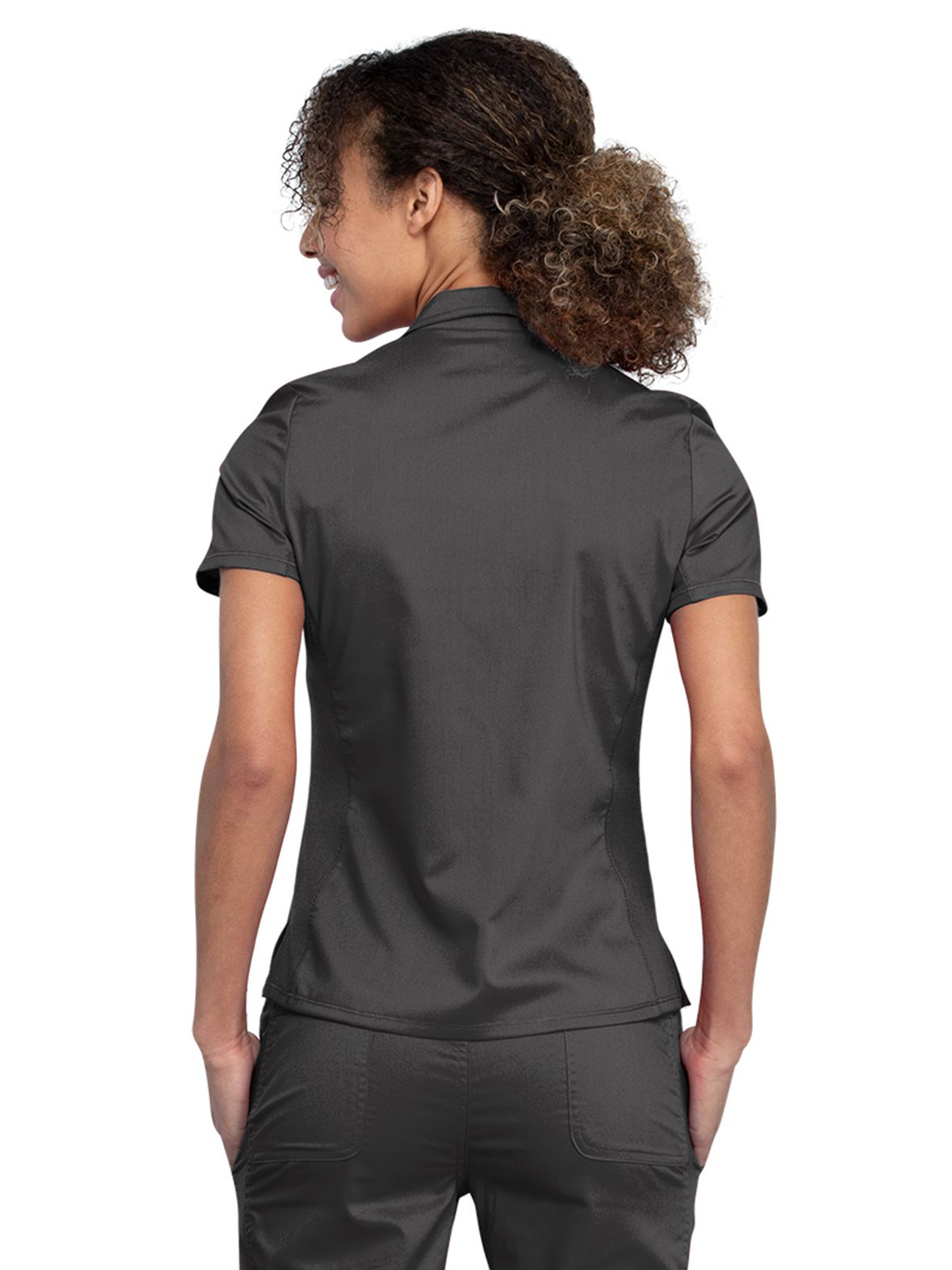 Cherokee - Workwear Revolution - Women's 1-Pocket Tuckable Snap Front Polo Shirt 5
