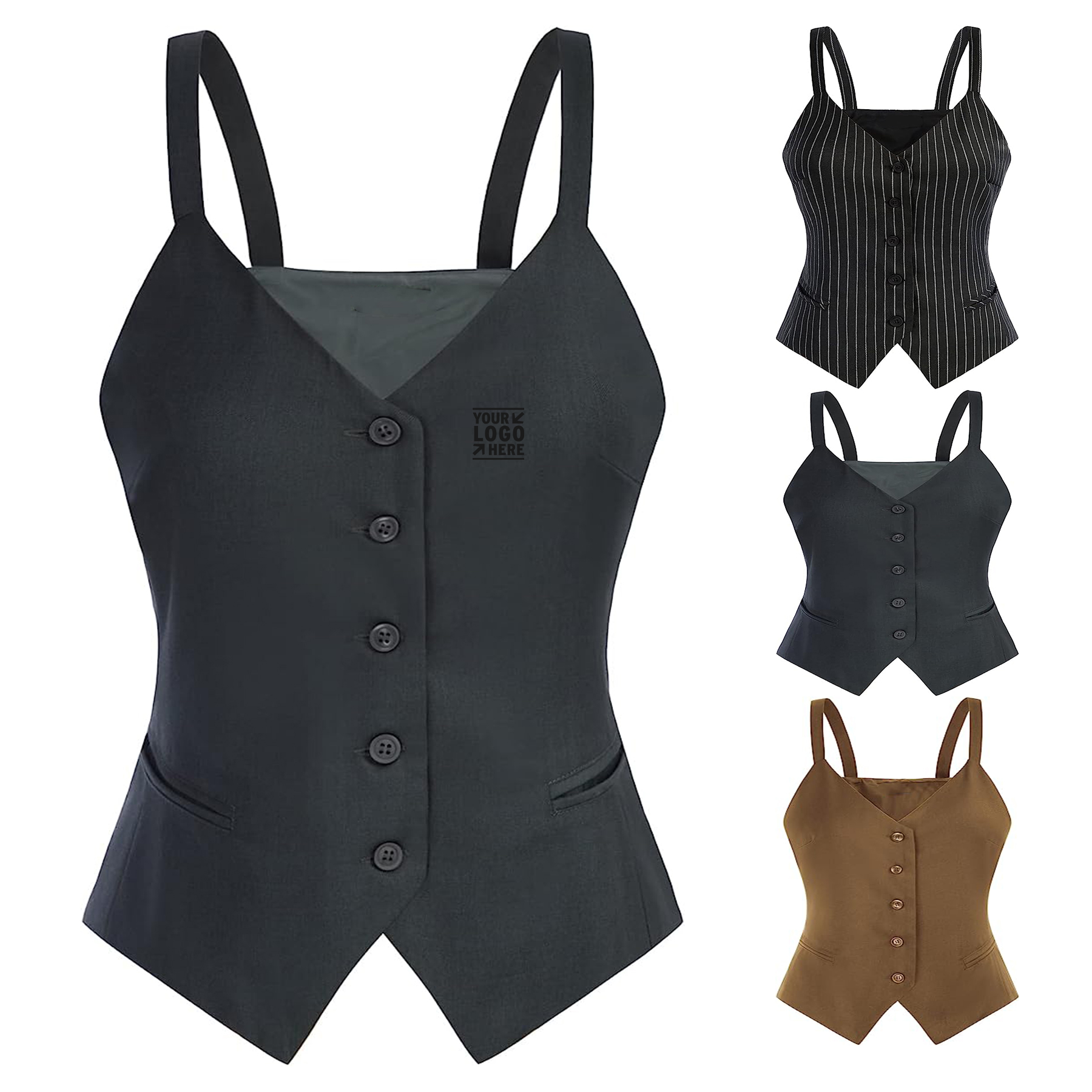 Women Waistcoat Vintage Button Suit Vest 2