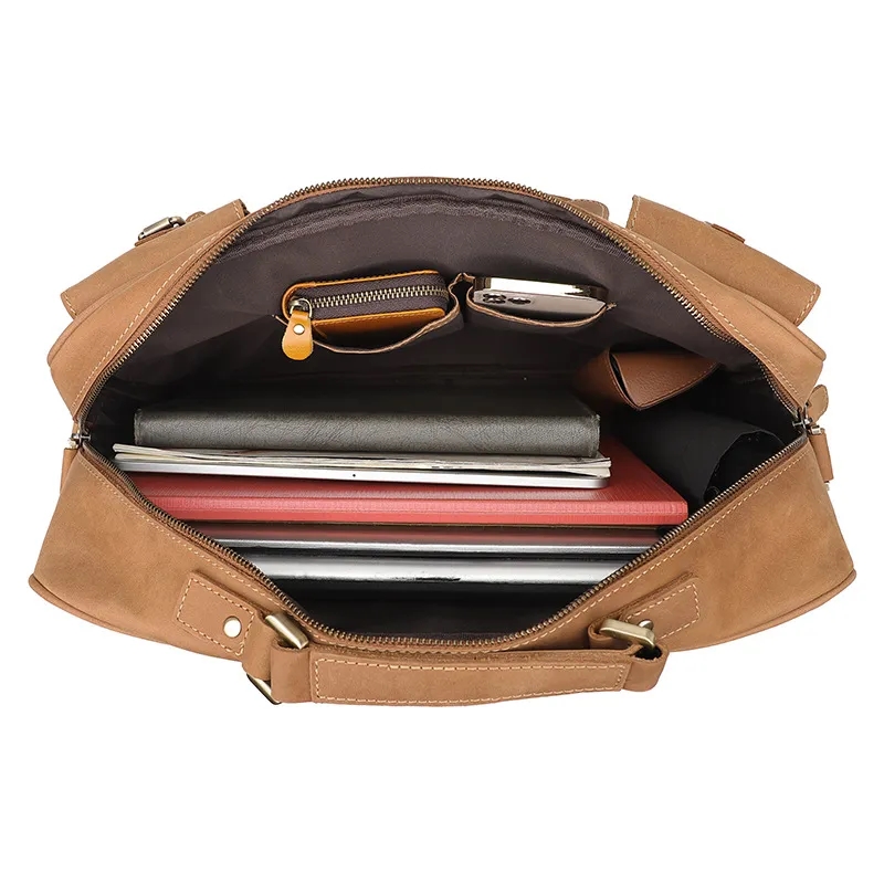 Custom Vintage Genuine Cowhide Briefcase Messenger Bag 13