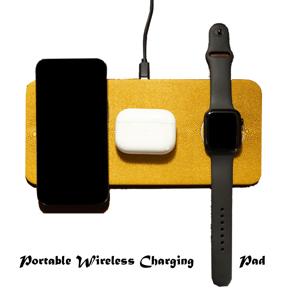 3 in 1 Portable Wireless Fast Chargeing Pad w/Vegan Leather Holder 6