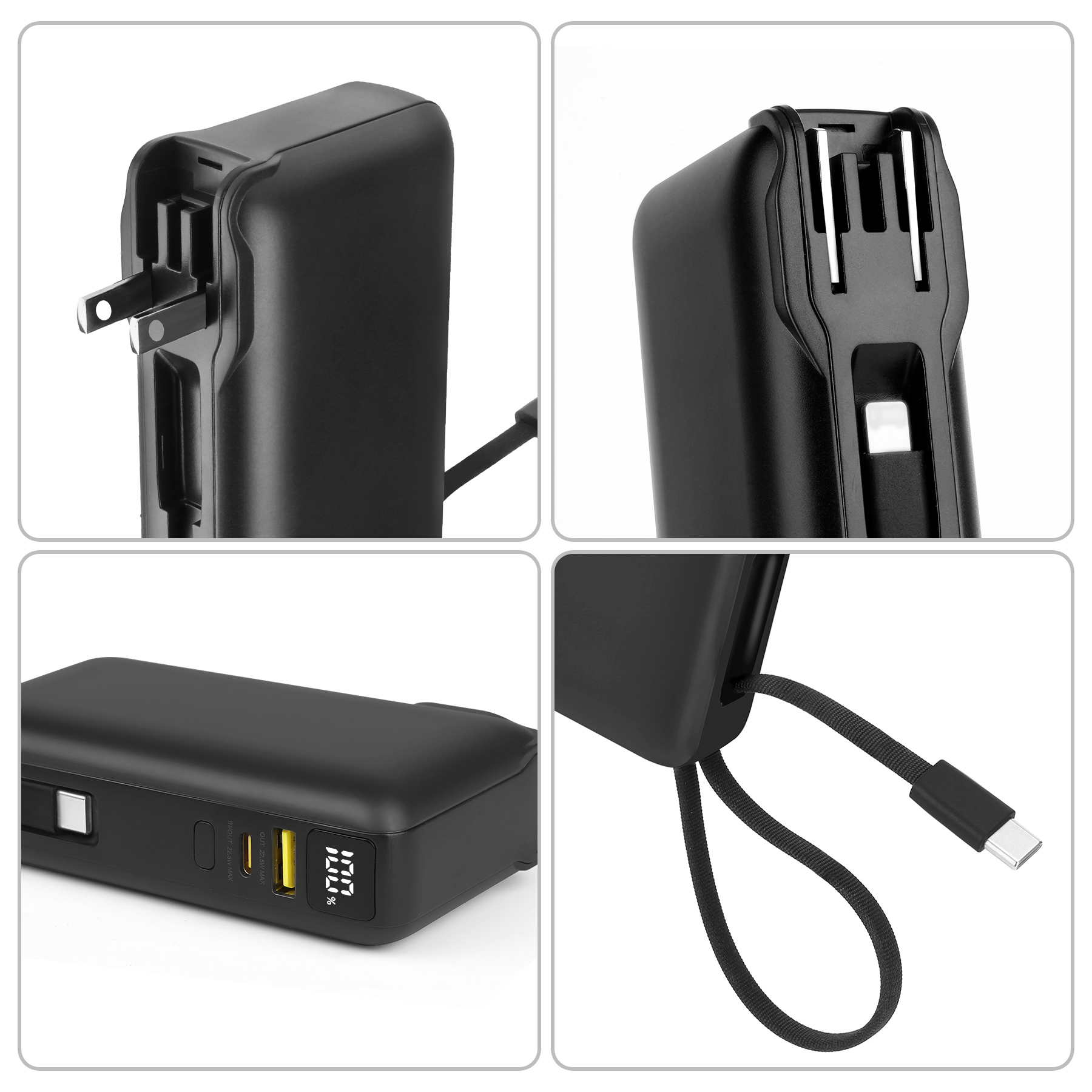 10000mAh 20W PD Power Bank With AC Plug & Built-In Dual Cables 3