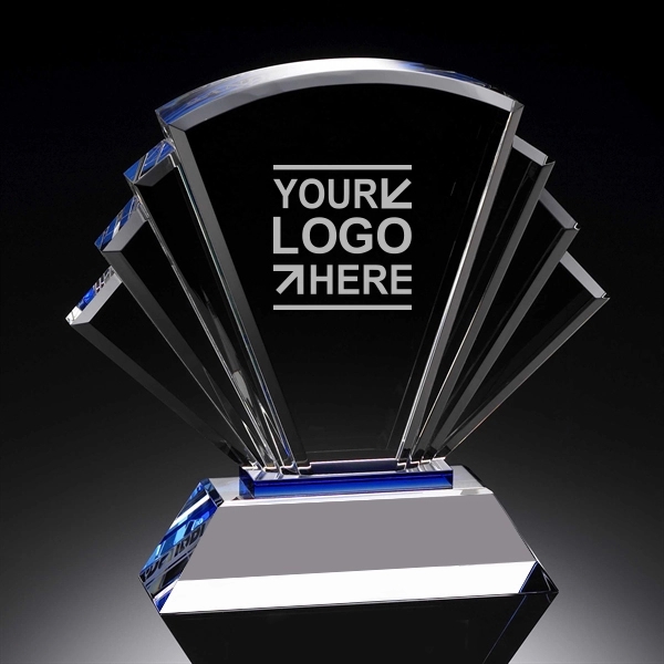 Fan Shaped Crystal Award with Blue Accents 3