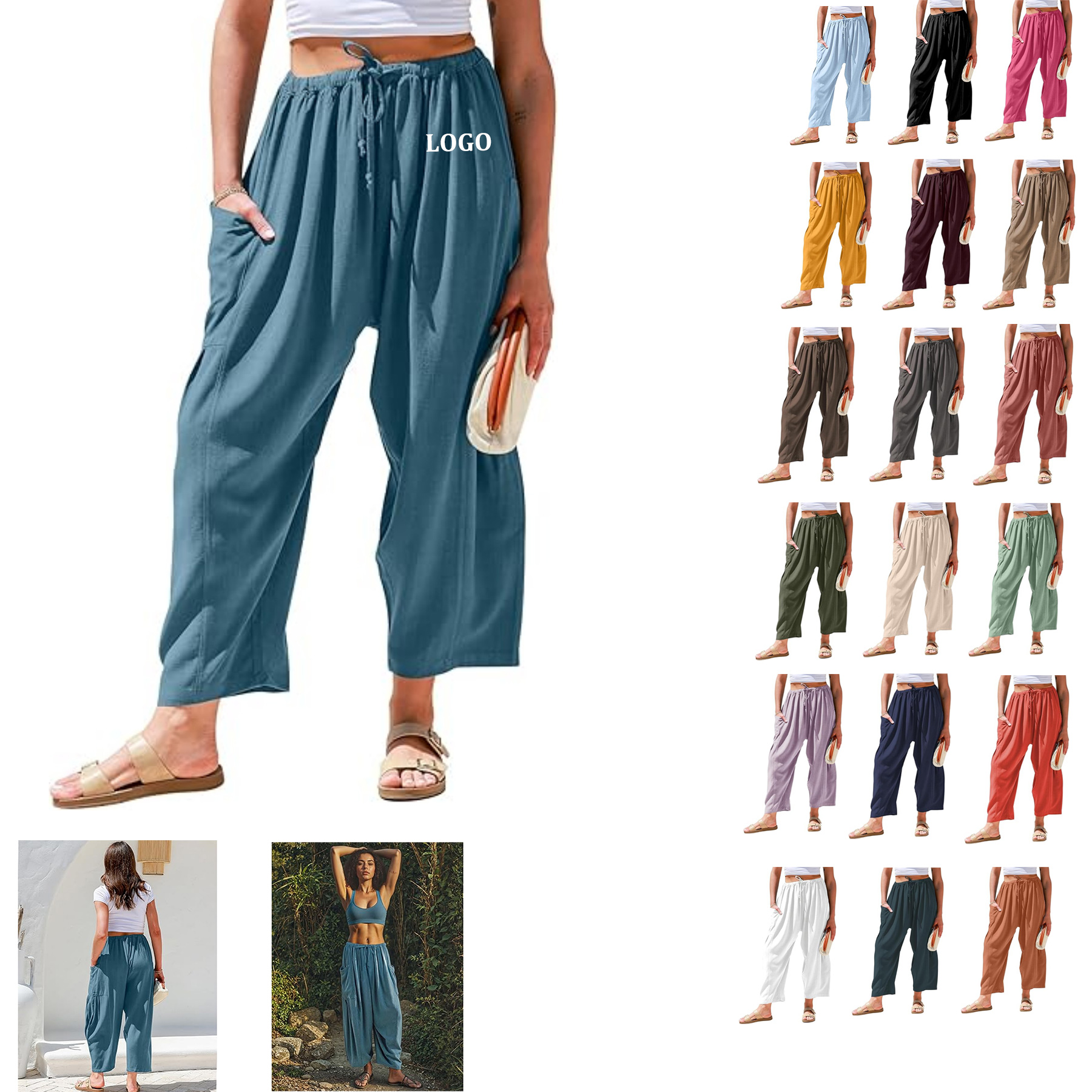 Women Linen Wide Leg Pants 5