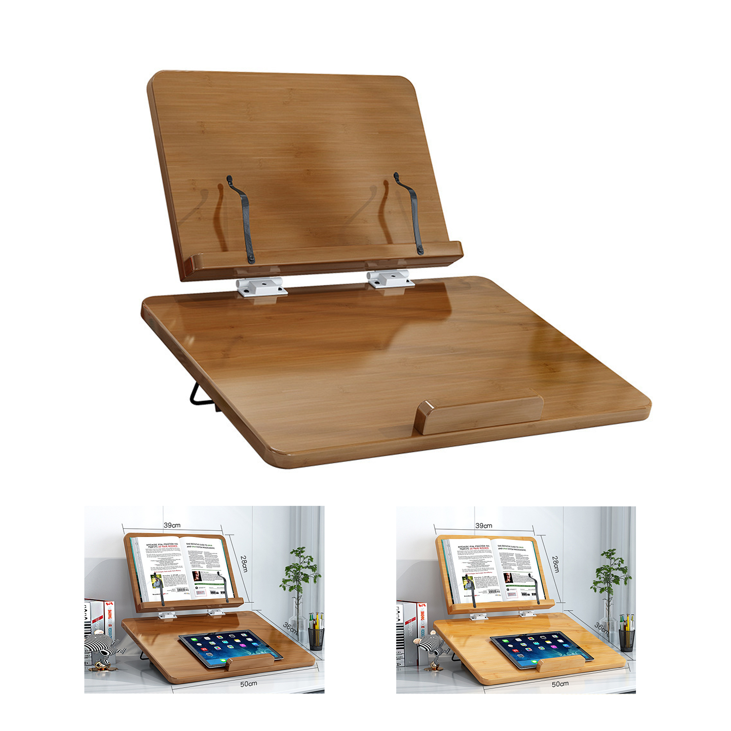 Bamboo Book Stand Large Double-Layer 3
