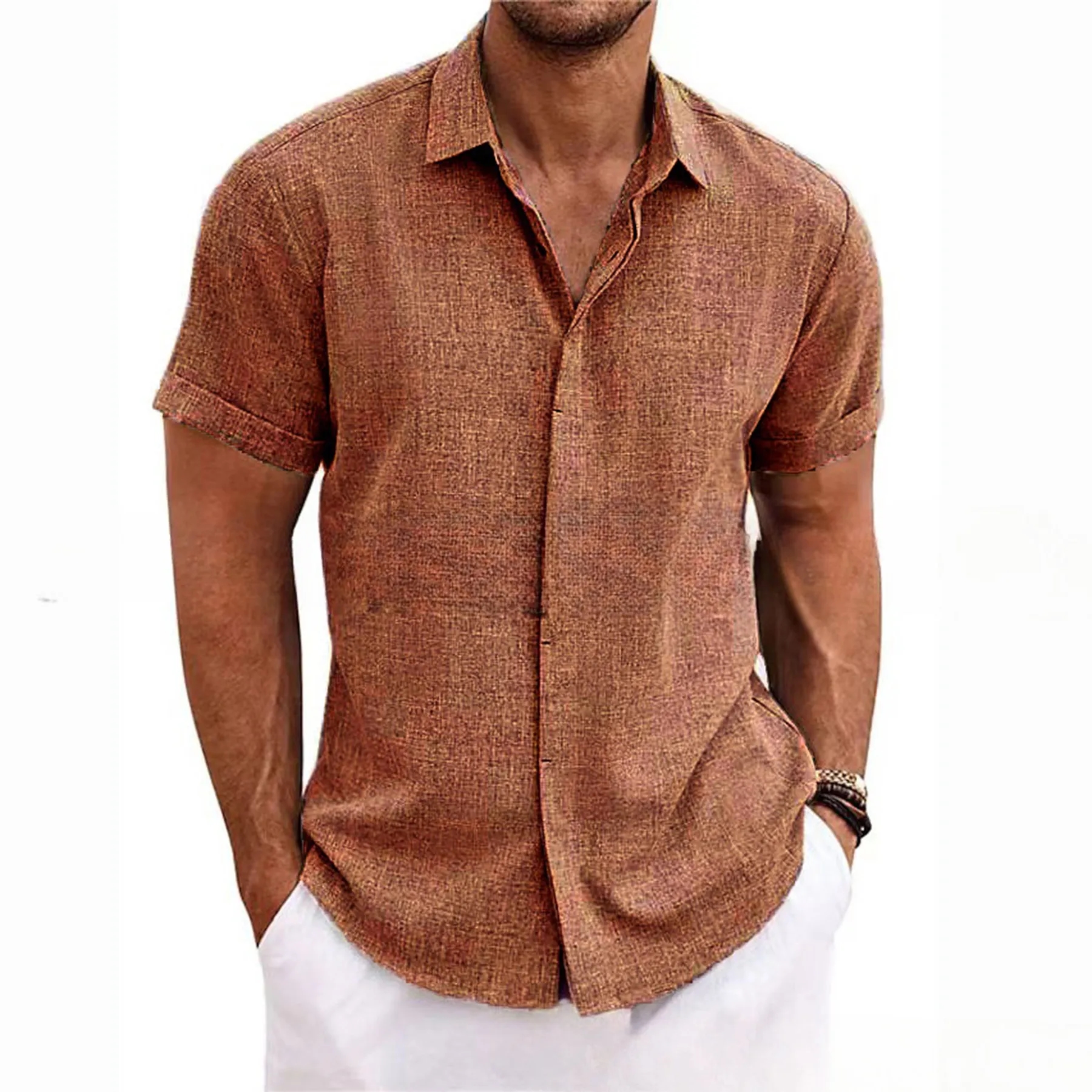 Men's Linen Short Sleeve Casual Shirts 4