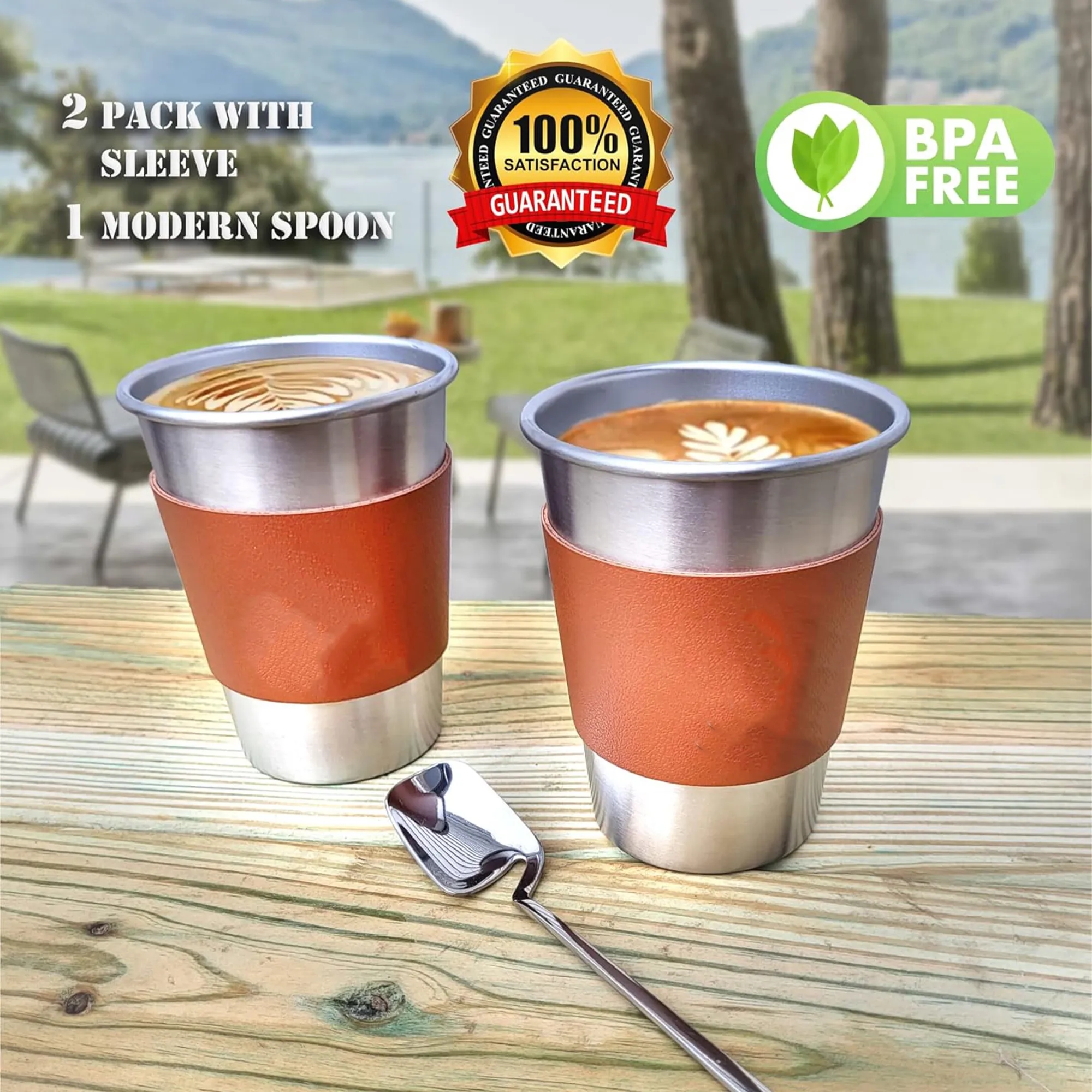 Outdoor Camping 304 Stainless Steel Water Cup with Leather C 9