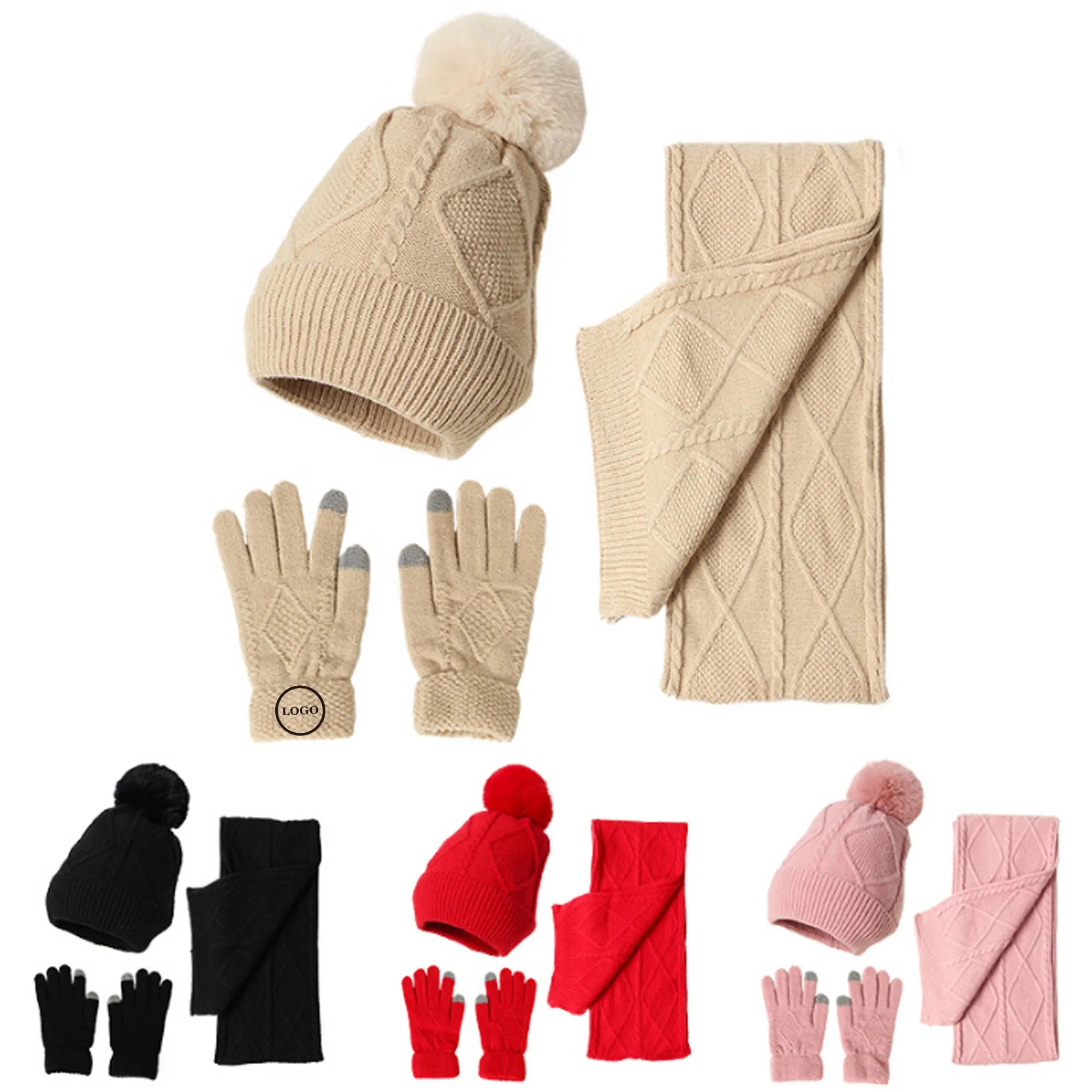 Winter Knit Scarf Set With Hat And Touchscreen Gloves 5