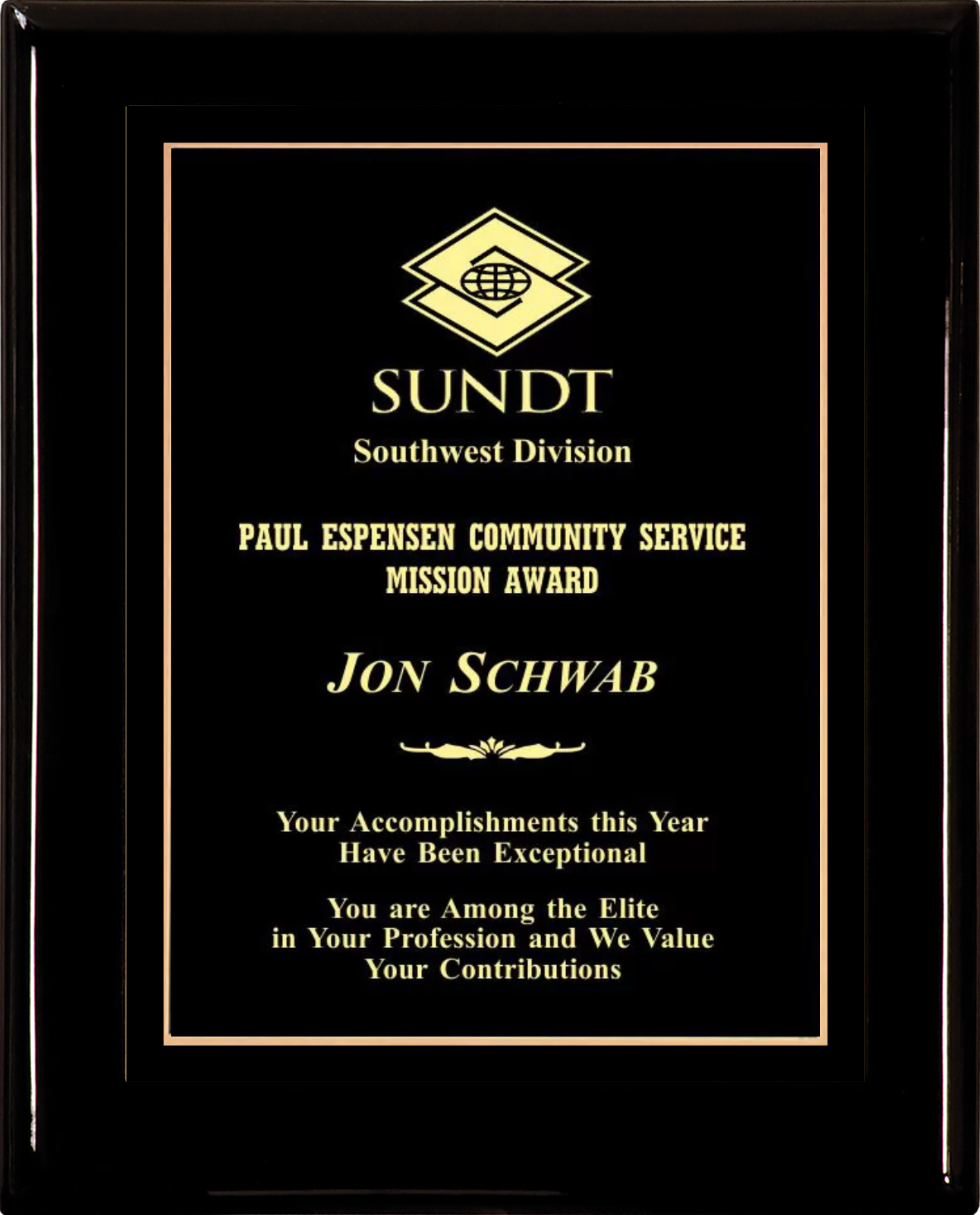 Black Piano Finish Wood Plaque w/Single Engraved Plate 6
