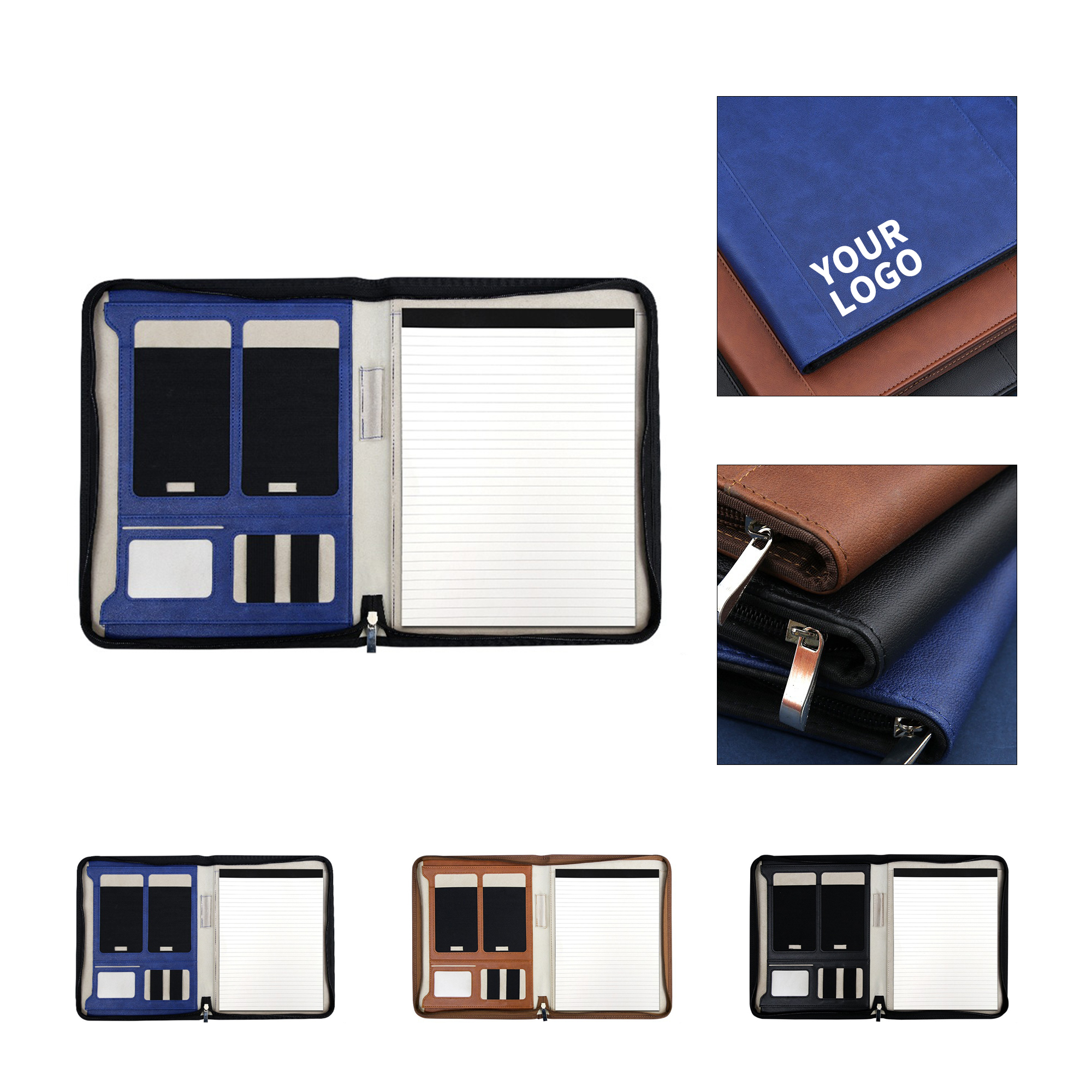 A4 Polyurethane Zipper Padfolio With Sticky Notes 1