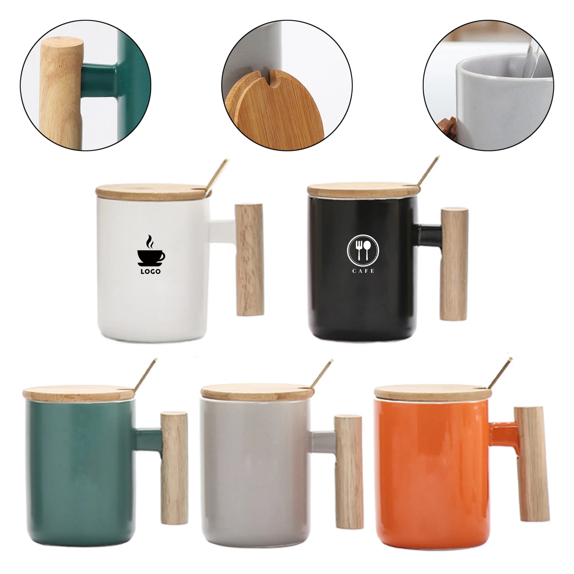 Wooden Handle Ceramic Mugs 1