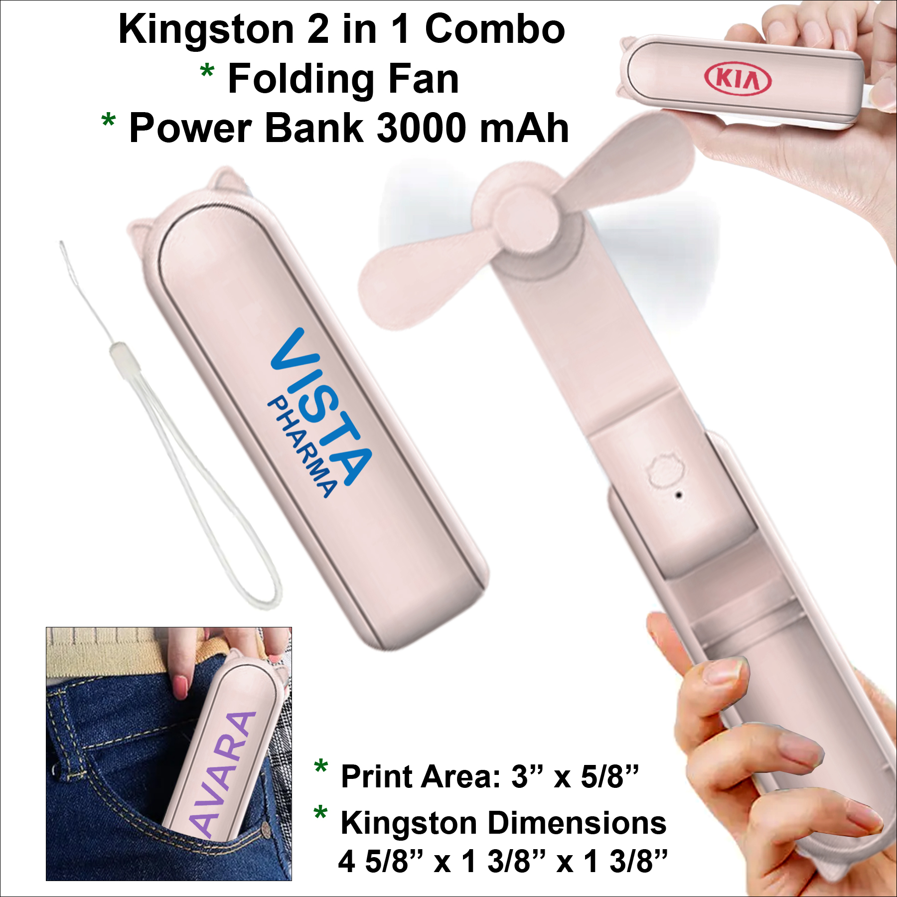 Kingston 2 in 1 Combo Power Bank 3000 mAh and Multi 3 Speed Folding Fan 4