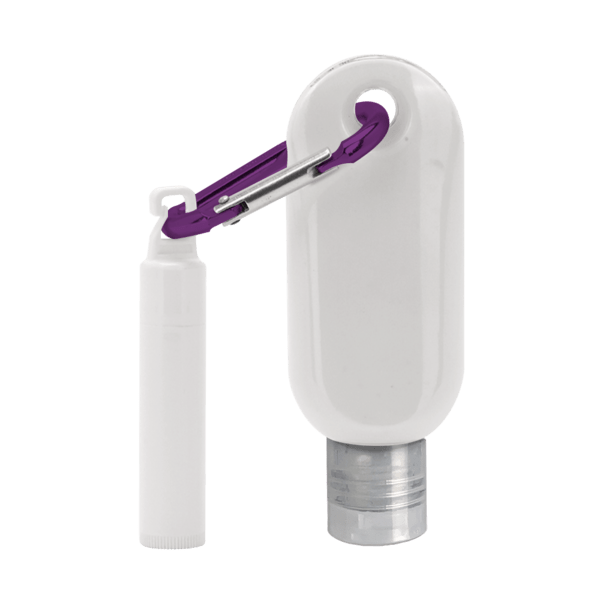 Custom 1.9 oz. SPF 50 Sunscreen with Carabiner and SPF 15 Lip Balm in White Tube with Hook Cap 11