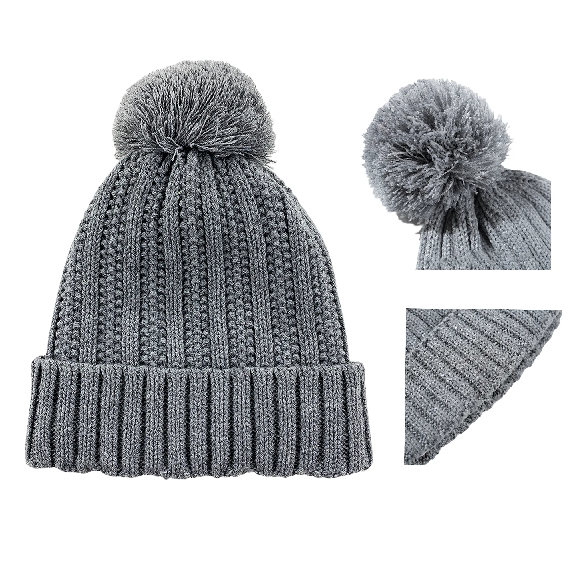 Children's Cuffed Knit Beanie W/Pom 2