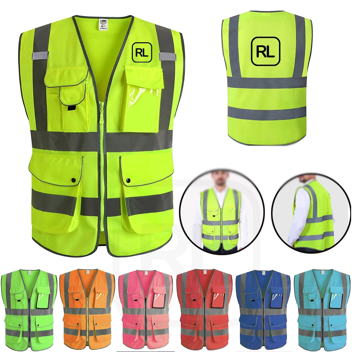 9 Pockets High Visibility Zipper Front Safety Vest 2