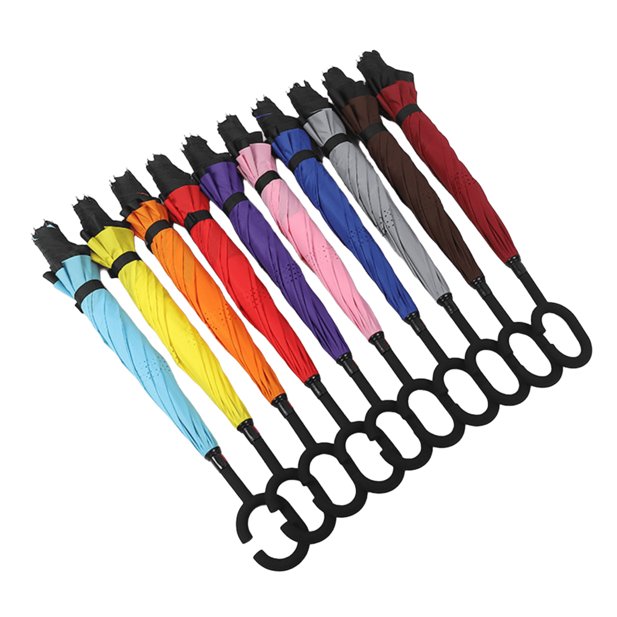 Large Inverted Reverse Umbrella C Shaped Handle Windproof 1
