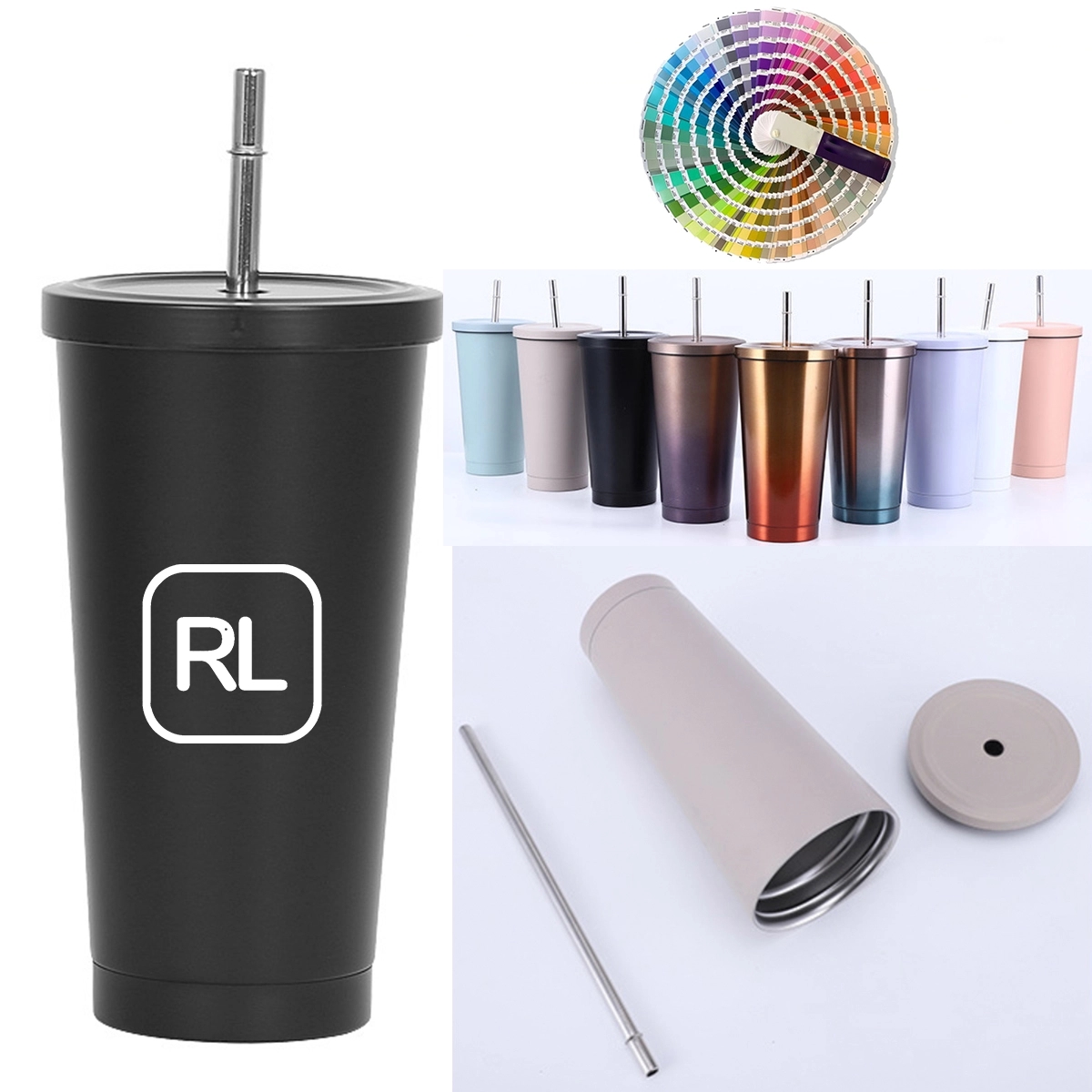 17 Oz Insulated Double Wall Tumbler With Lid And Straws 2