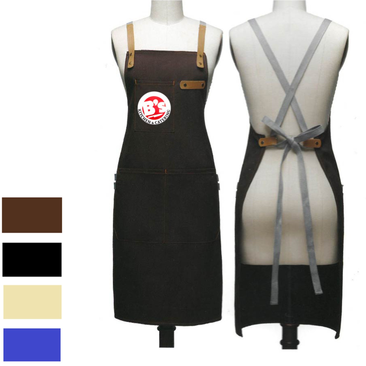 14 oz. Thick Canvas Kitchen Apron w/ Cross Straps & 3 Pockets 2