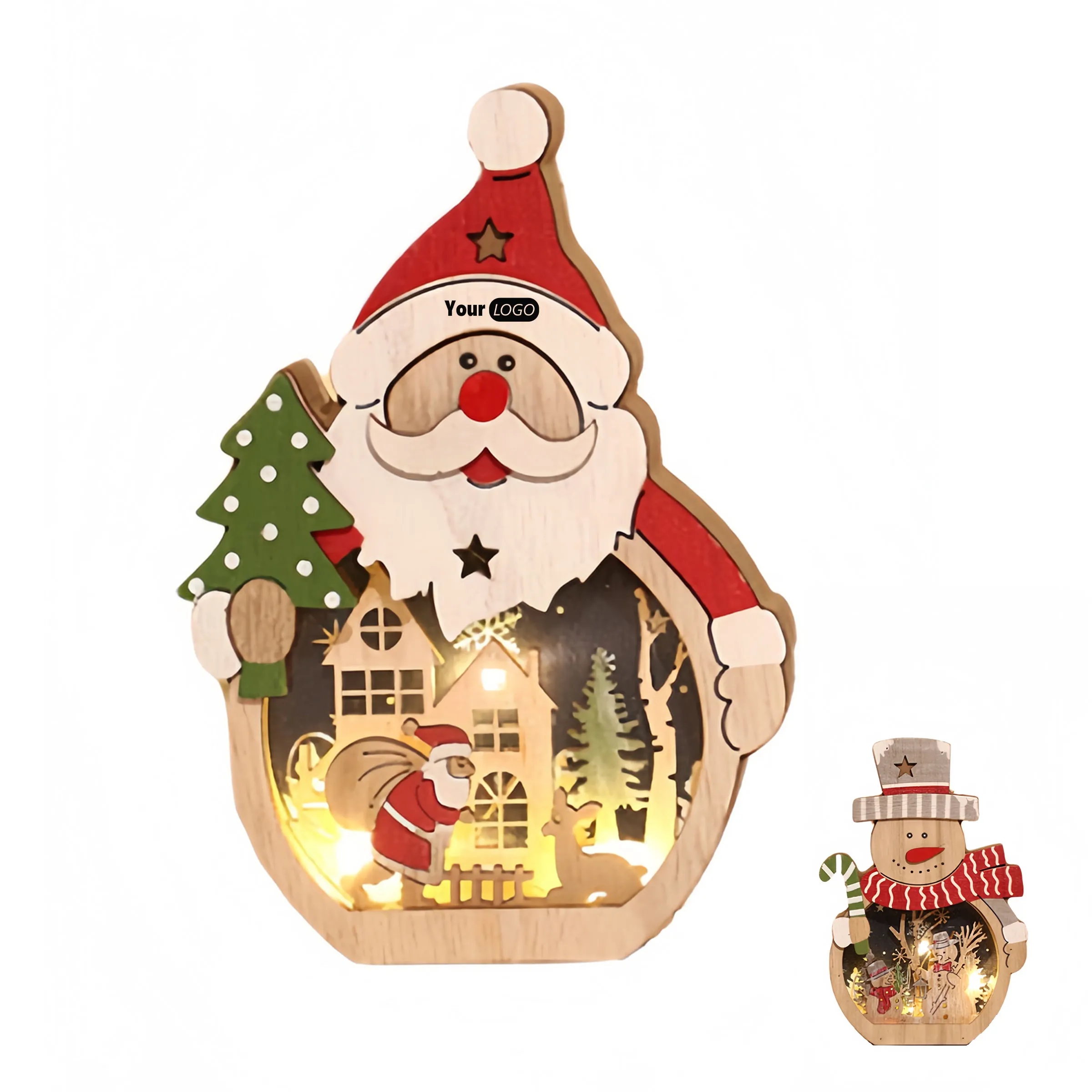 Wooden Led Illuminated Santa Claus Ornament 4