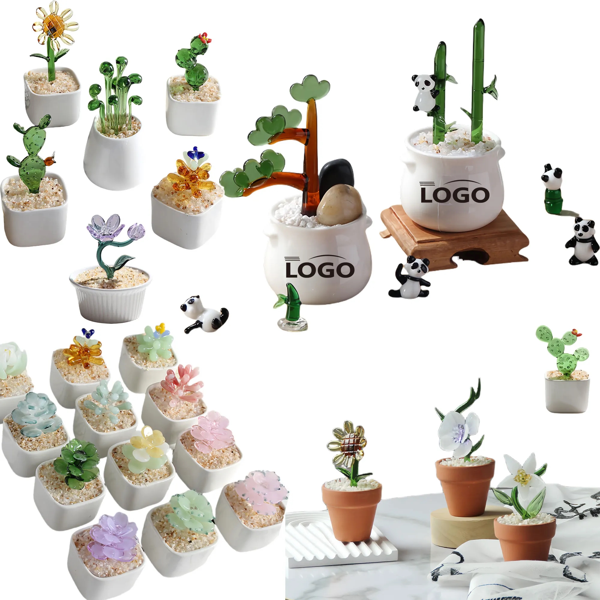 Handmade Glass Succulent Cactus Decor For Office Home