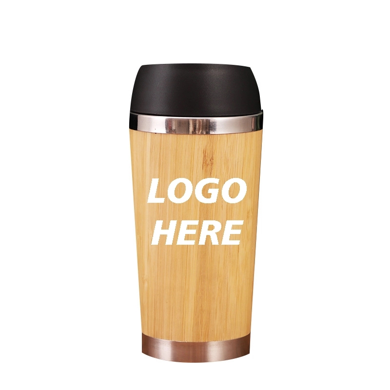 Custom 14 oz Insulated Bamboo Travel Tumbler With Lid 5