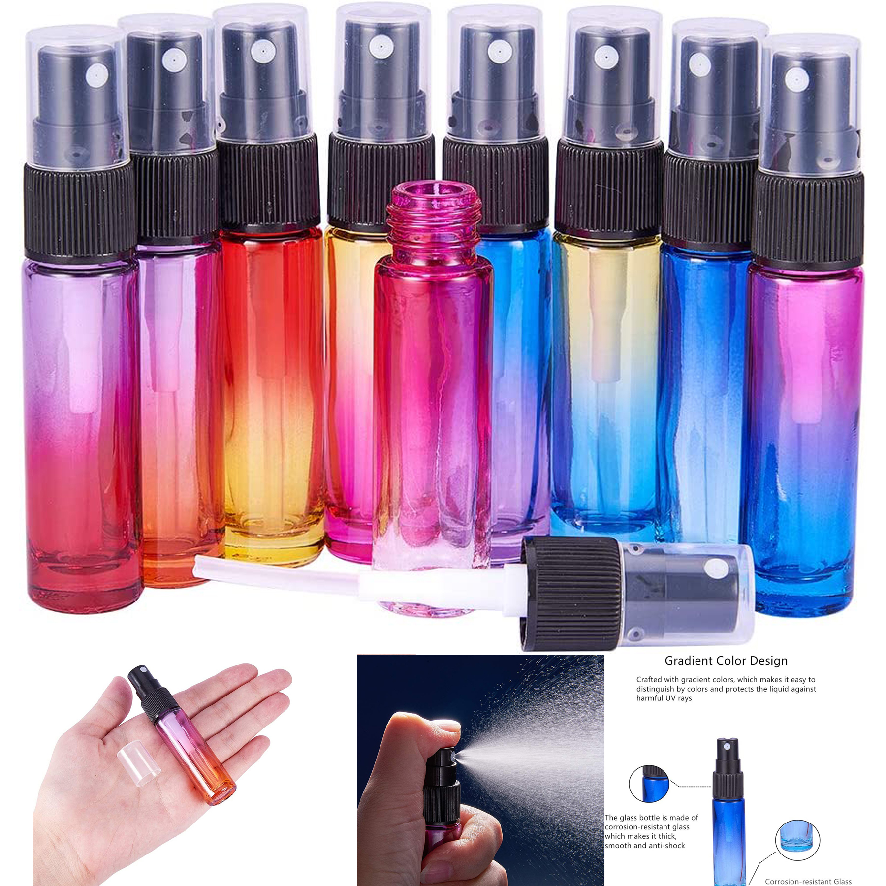 10ml Rainbow Color Glass Spray Bottle
